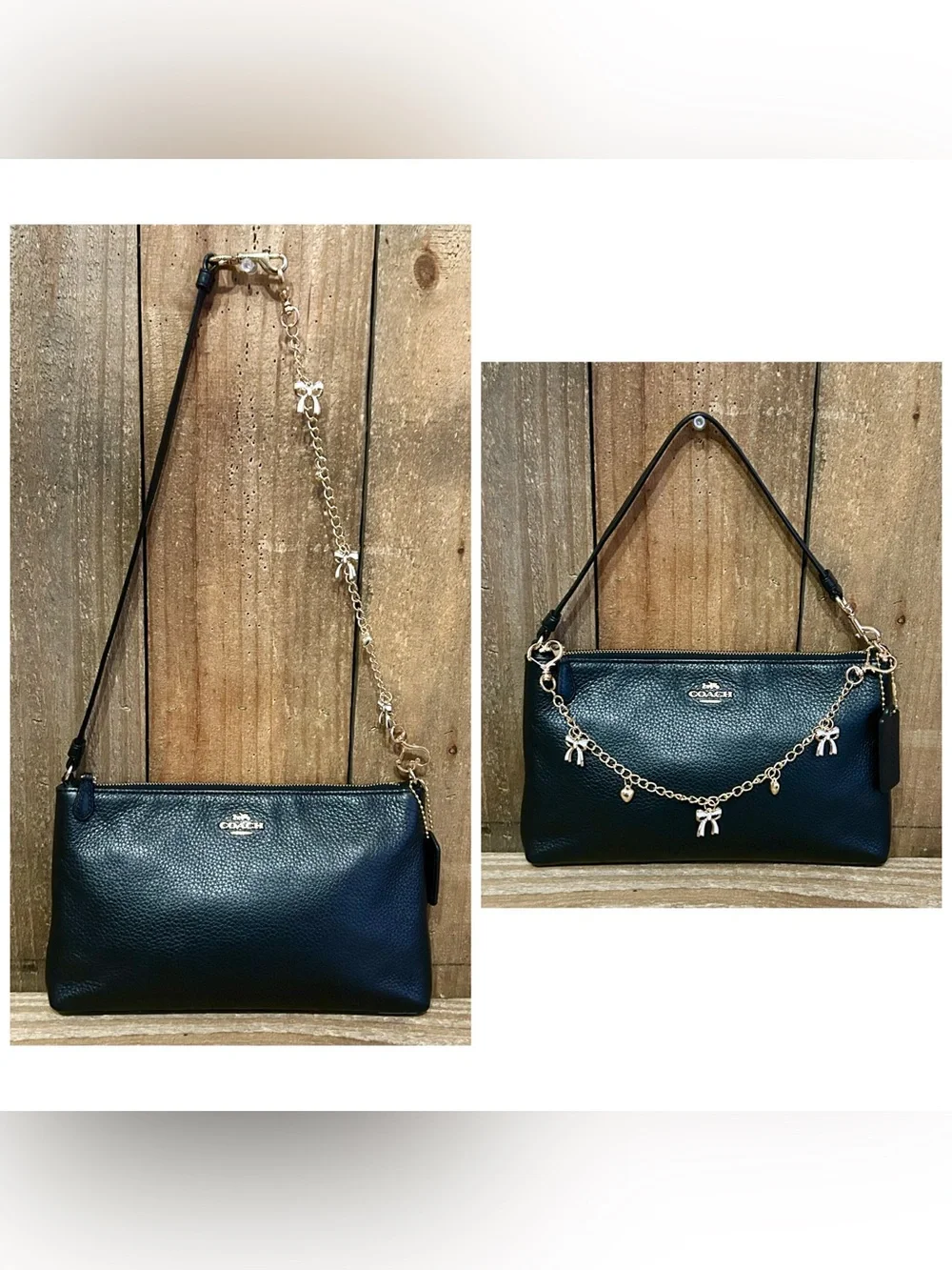 Coach. 4 Piece: Large Wristlet 25 with Free Eyeglasses, Bow Charm & Chain Strap. - Picture 10 of 16
